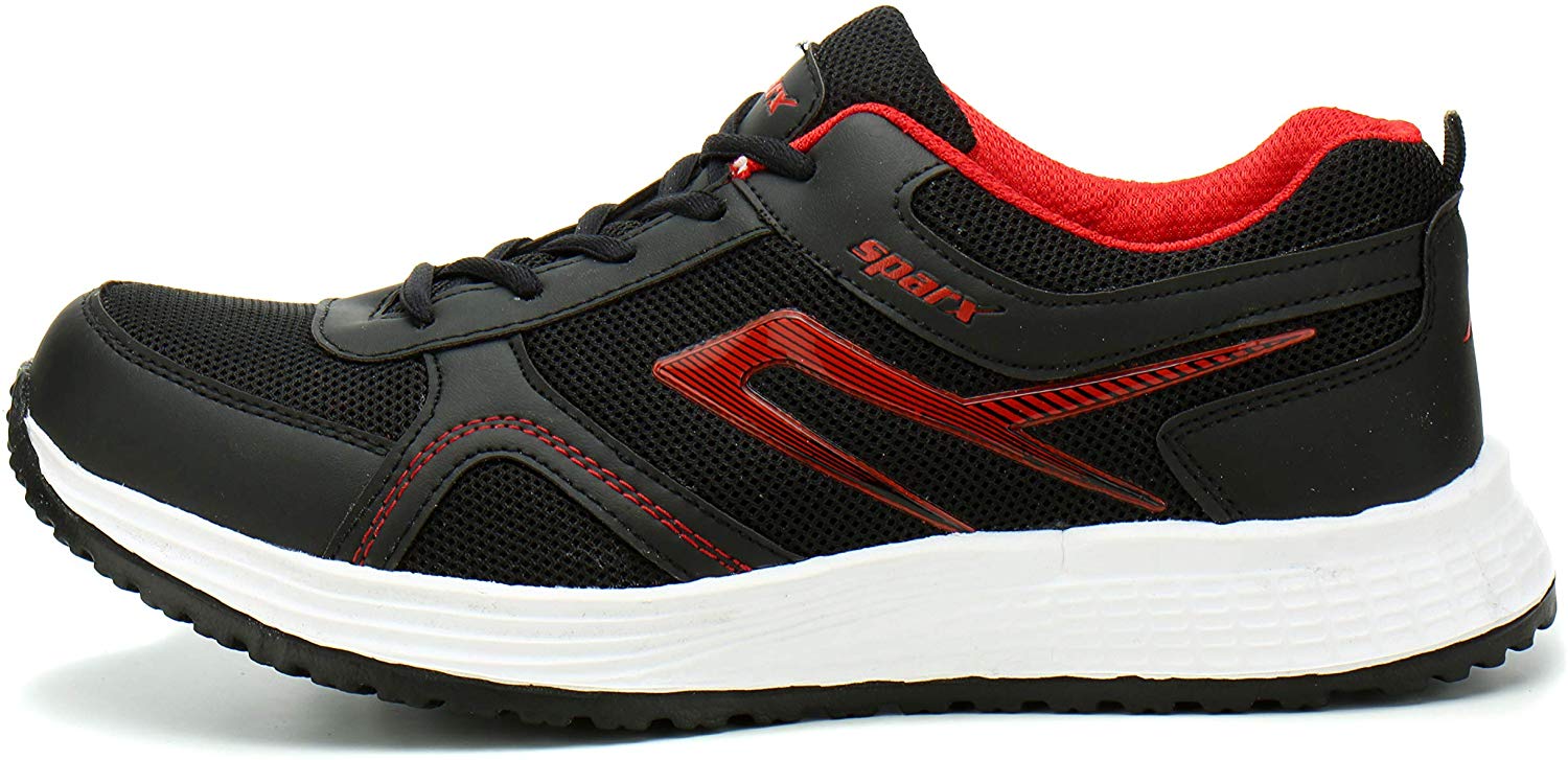 sparx men's black and red running shoes