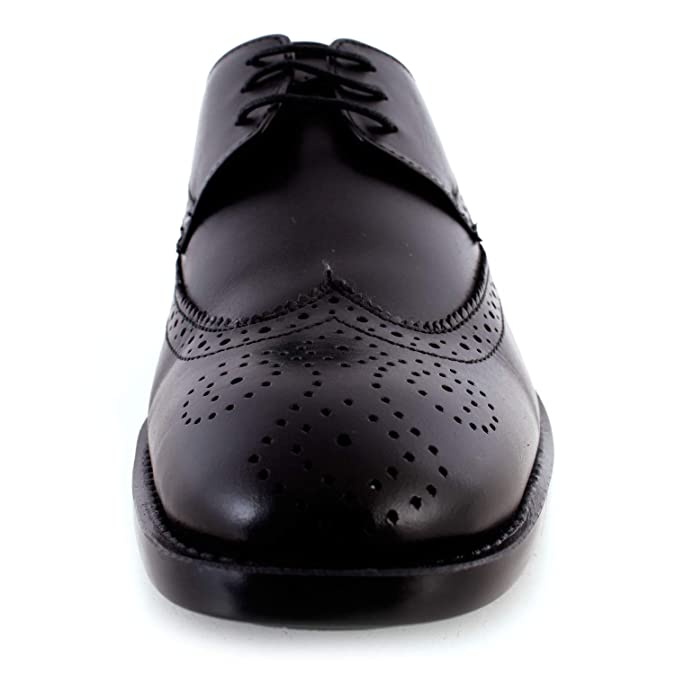 Men Black Derby Leather Broc Shoes 
